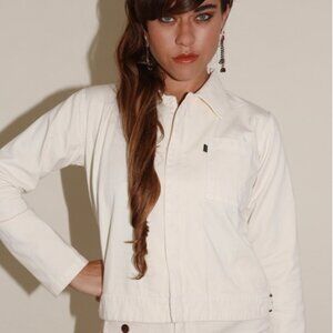 SugarHigh LoveStoned Full Zip Postal Jacket XS Cream Cotton Long Sleeve …